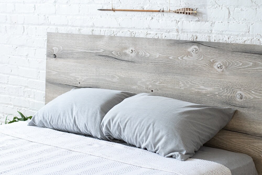 Platform Bed Wood Knot Weathered Grey Frame