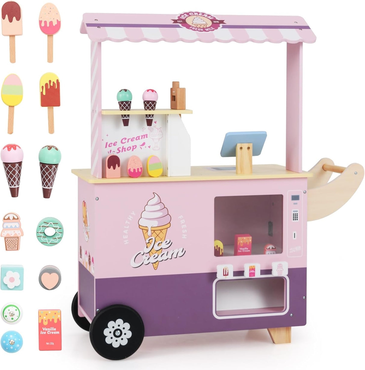 Play Ice Cream Cart: Vending Machine Slot and Floral Wheels