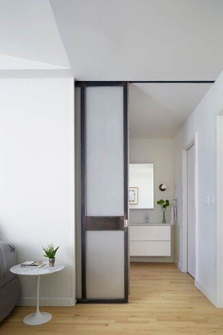 Pocket Door Dark Industrial Frame - Translucent Interior Sliding Door