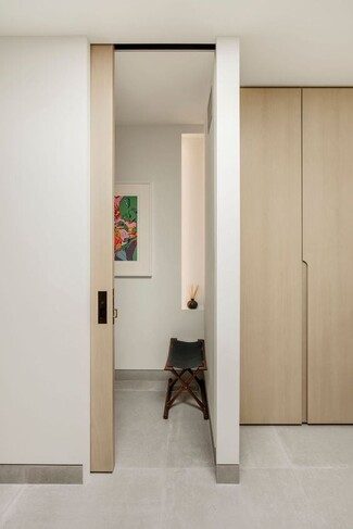 Pocket Door X-frame Stool Decor - Minimalist Pocket Door Ideas