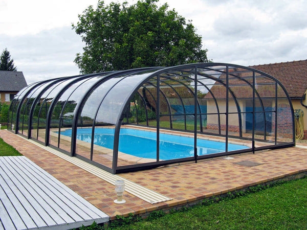 Pool Enclosure: Arched Telescopic Frame Matte Black Structure
