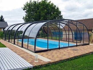 Pool Enclosure: Arched Telescopic Frame Matte Black Structure