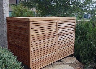 Pool Equipment Enclosure: Honey Wood Ventilated Screen