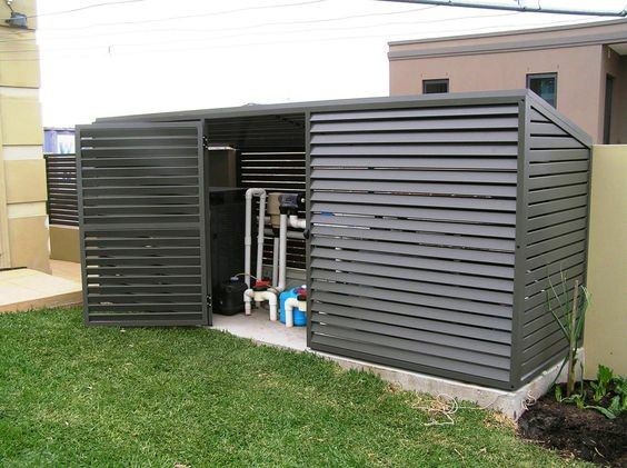Pool Equipment Enclosure: Louvered Slats Modern Pump Shed