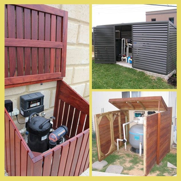 Pool Equipment Enclosure: Reddish Brown Slatted Pump Cover