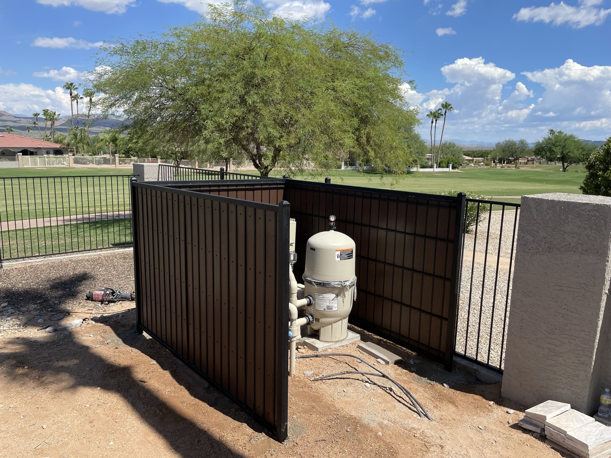 Pool Equipment Enclosure: Slatted Wood Equipment Screen