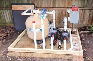 Pool Equipment Set: Exposed PVC Lines Filter Landscaping