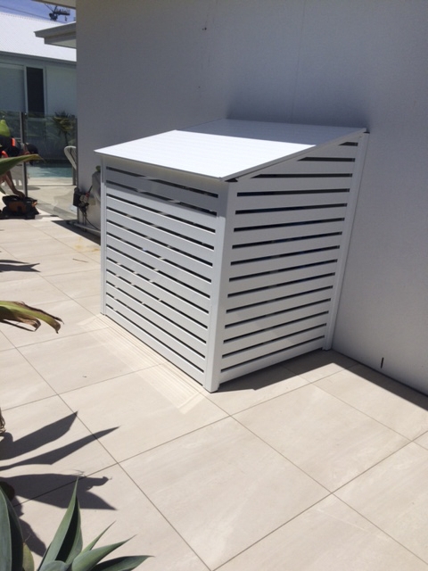 Pool Pump Cover: Crisp White Slatted Filter Cover Box