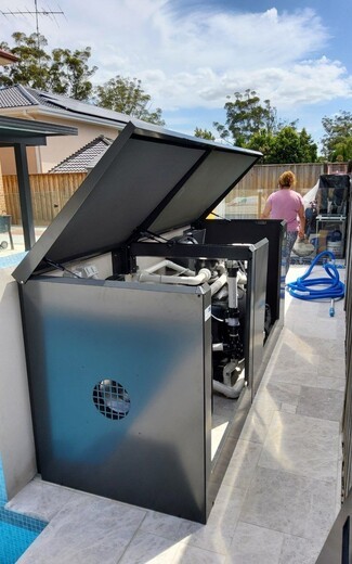 Pool Pump Cover: Matte Black Gas Strut Lid Box Enclosure