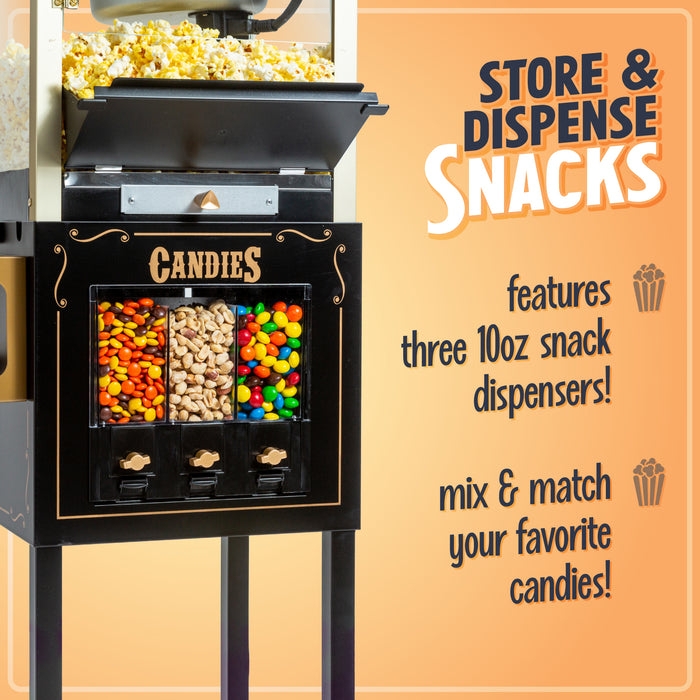 Popcorn Cart Matte Black Gold Vintage Three Snack Dispensers