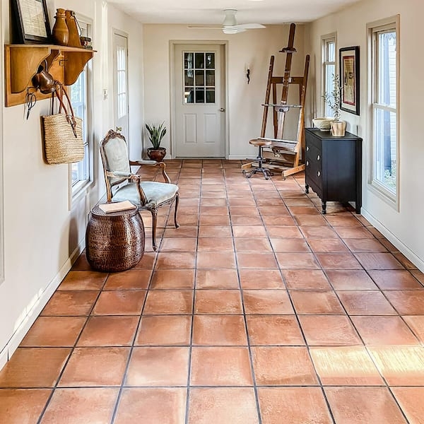 Porcelain Tile in Square Grid for Mediterranean Sunroom