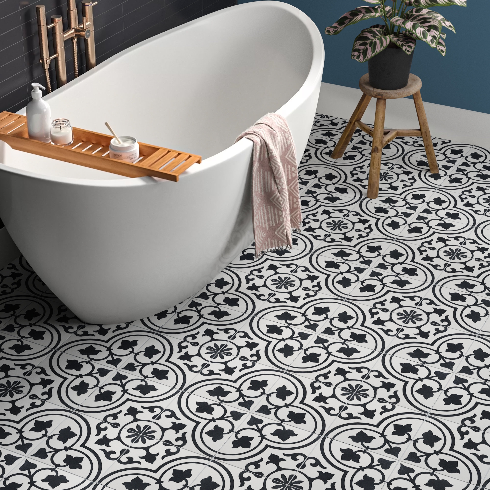 Porcelain Tile with Ornate Medallion Pattern in Matte