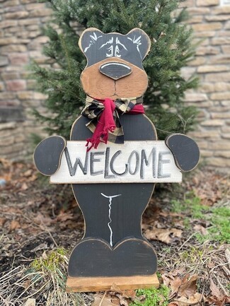 Porch Stander Buffalo Plaid Scarf Welcome Sign Rustic Bear Porch Decor