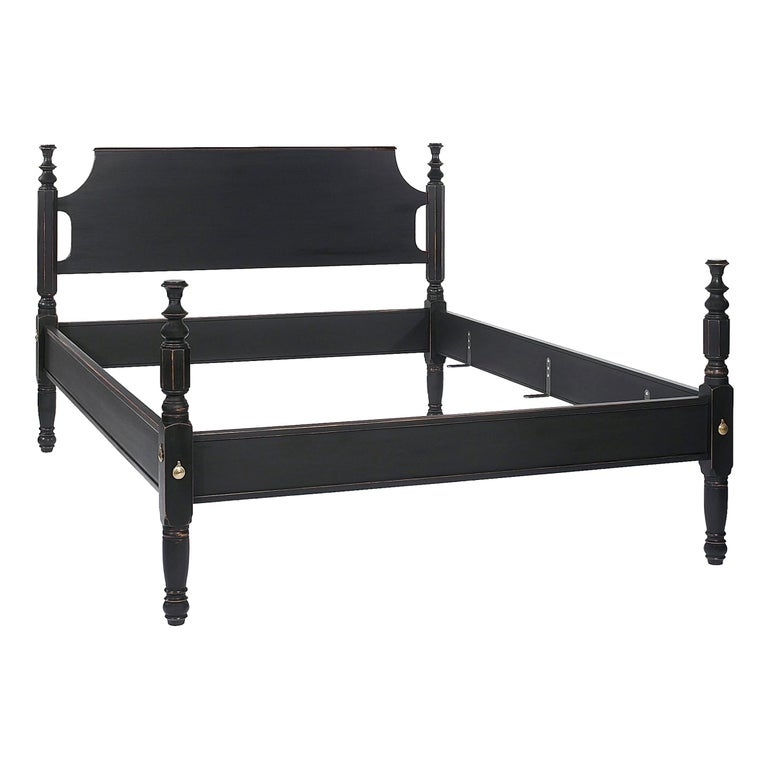 Poster Bed with Shaped Headboard Cutouts in Antiqued Black