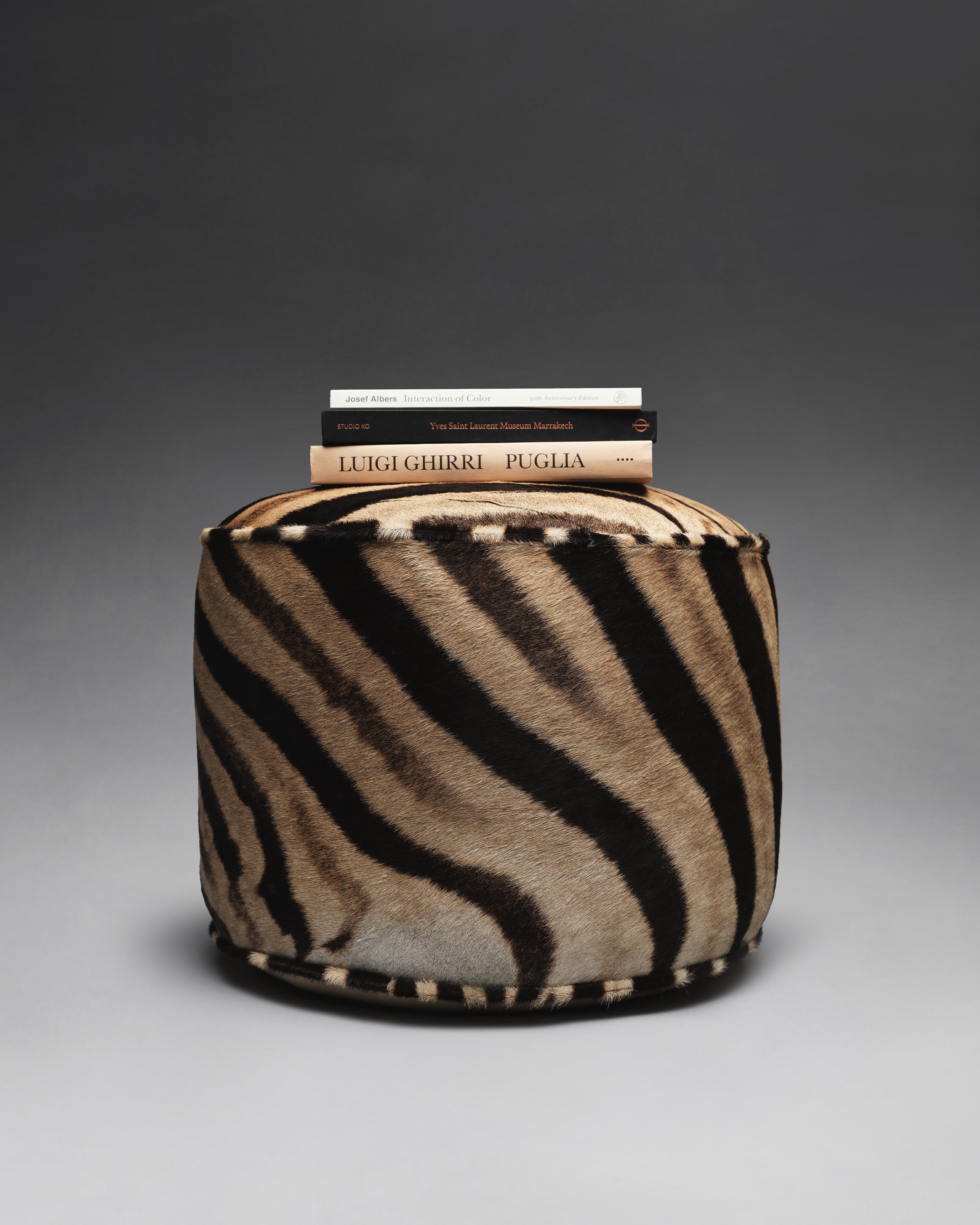 Pouf Ottoman Cylindrical Zebra Stripe Hair On Hide