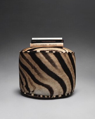Pouf Ottoman Cylindrical Zebra Stripe Hair On Hide