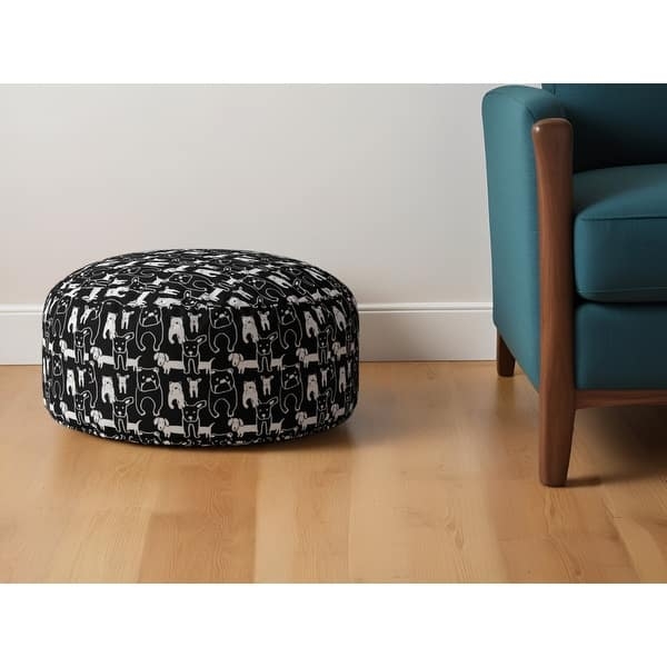 Pouf Ottoman Dog Print Round Black And White Seating