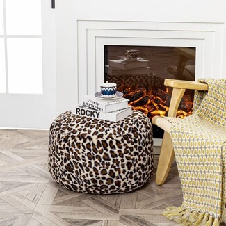 Pouf Ottoman Fuzzy Round Silhouette Leopard Floor Pouf