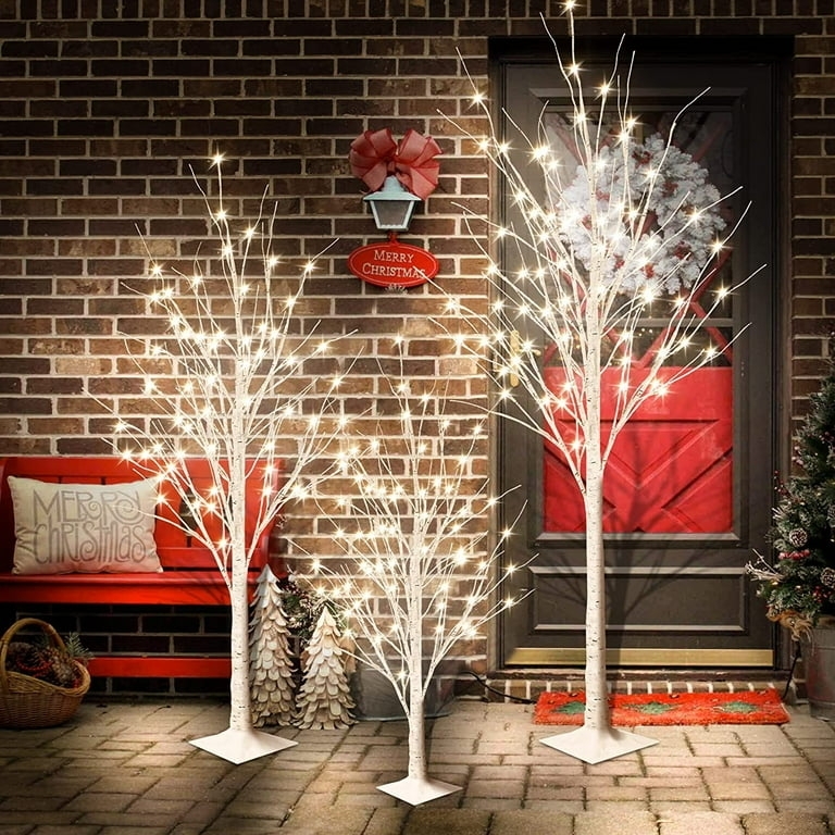 Prelit Birch Trees Three Piece Set with Birch Bark Texture