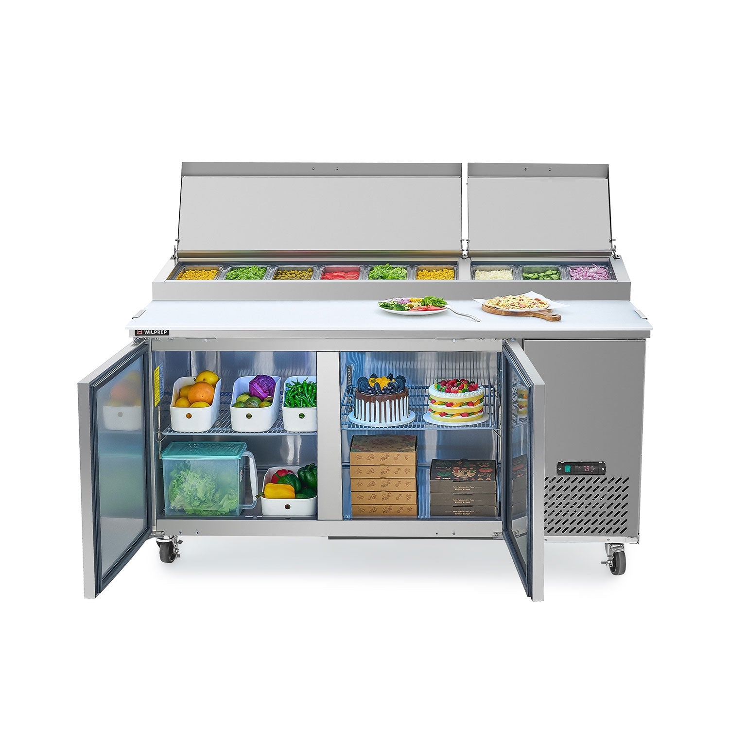 Prep Table Refrigerator with Glass Doors and Glass Door Prep Fridge