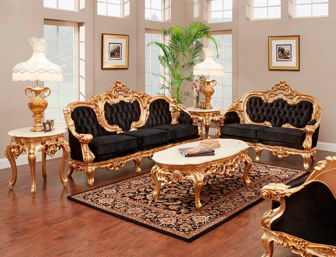 Provincial Sofa Set with Antique Patina and Ornate Seating