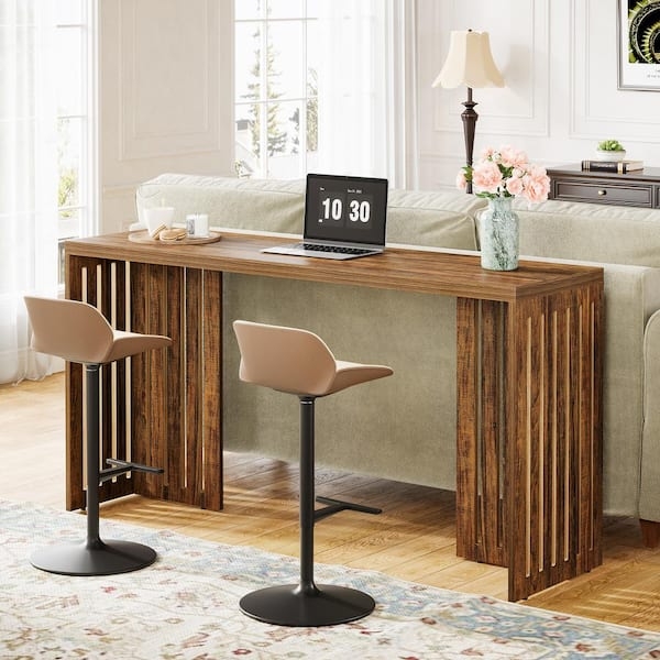 Pub Table Louvered Base Narrow Sofa Back Table Set