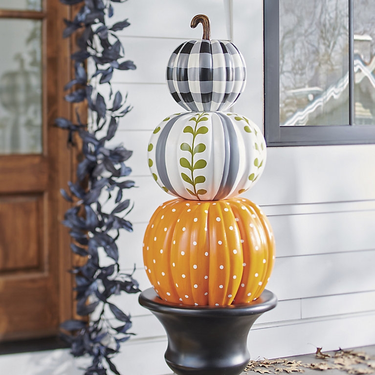 Pumpkin Topiary Buffalo Check Pattern Mixed Print Harvest