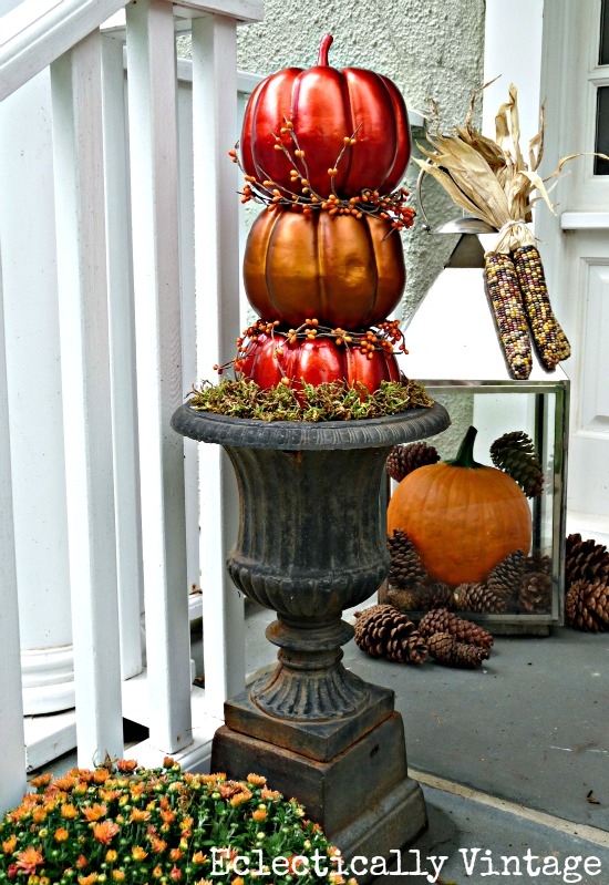 Pumpkin Topiary Metallic Pumpkin Finish Weathered Pedestal Urn
