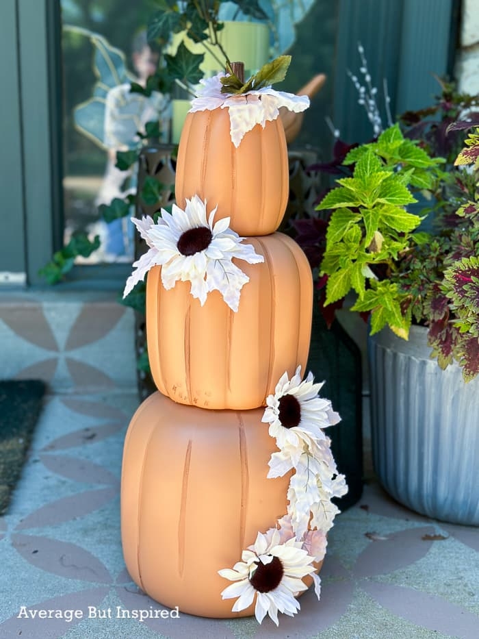 Pumpkin Topiary Muted Palette Three-Tiered Sunflower Accents