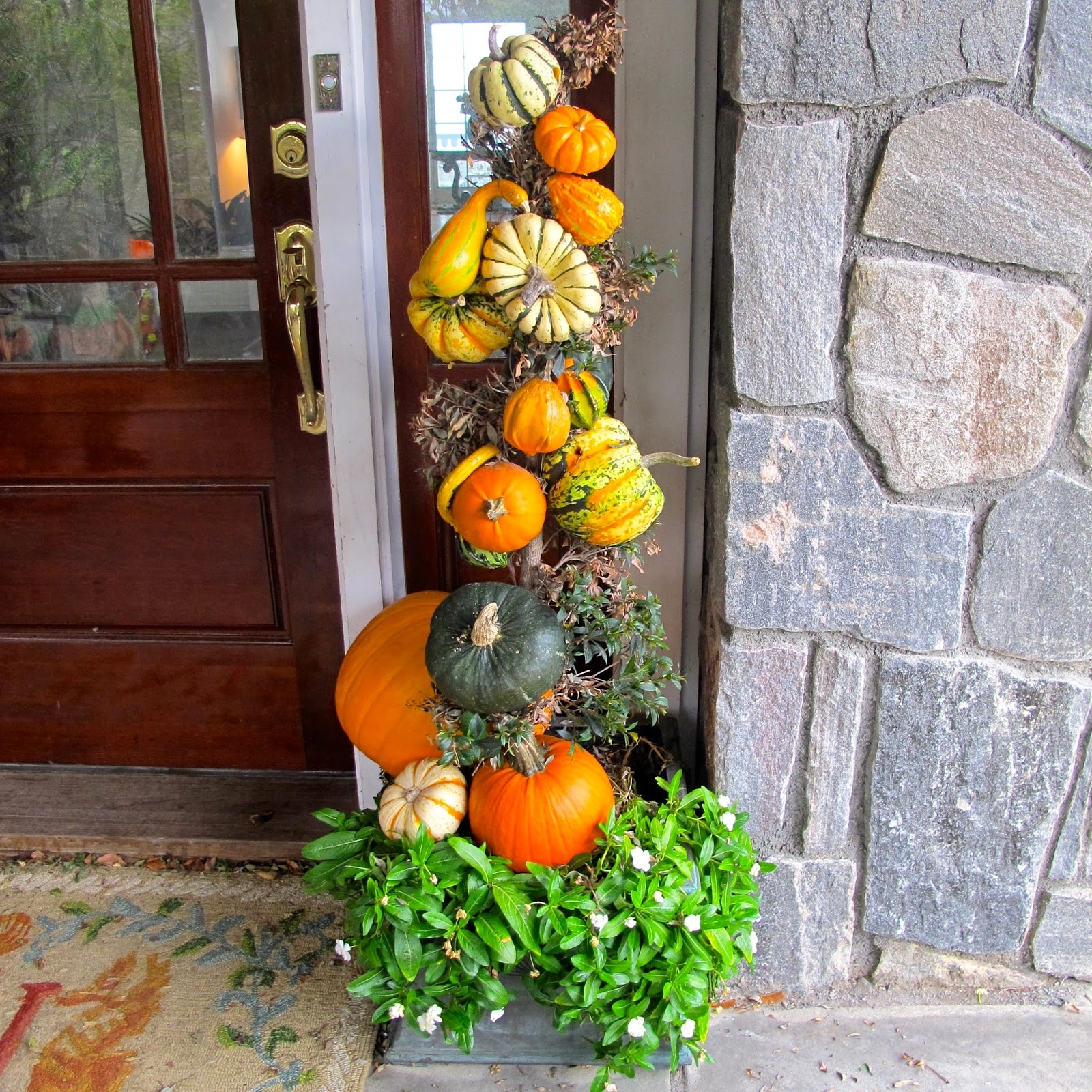 Pumpkin Topiary Stacked Vertical Design Assorted Gourds