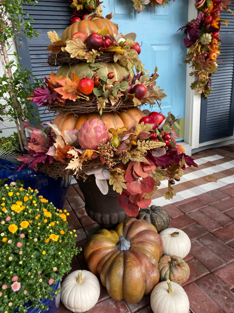 Pumpkin Topiary Tiered Stack Grapevine Dividers Mixed Foliage