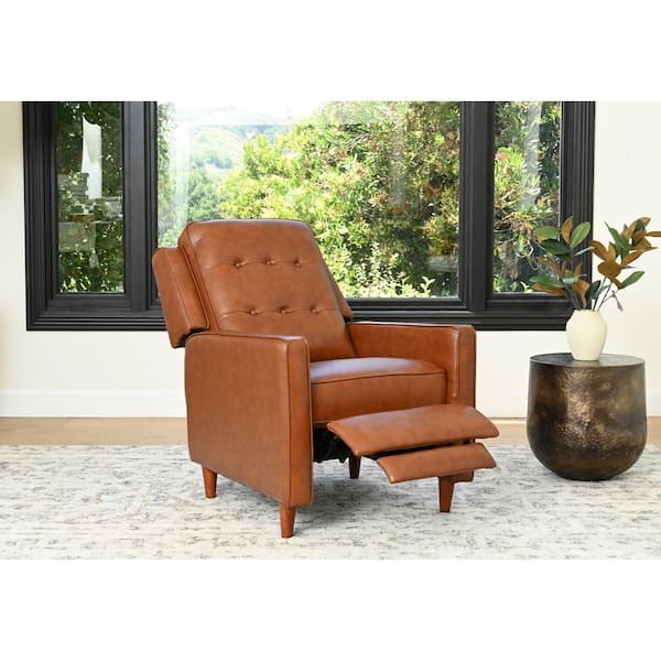 Pushback Recliner with Retractable Footrest and Camel Leather Style