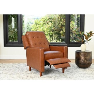 Pushback Recliner with Retractable Footrest and Camel Leather Style
