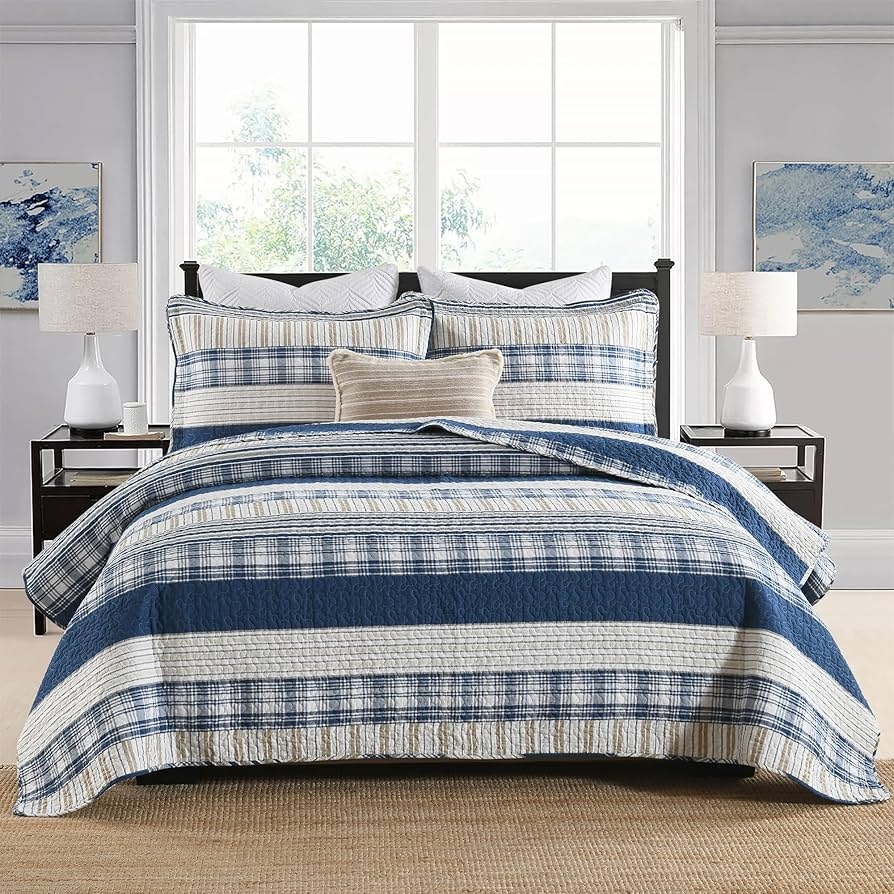 Quilt Set: Mixed Stripe Plaid Scalloped Quilting Texture