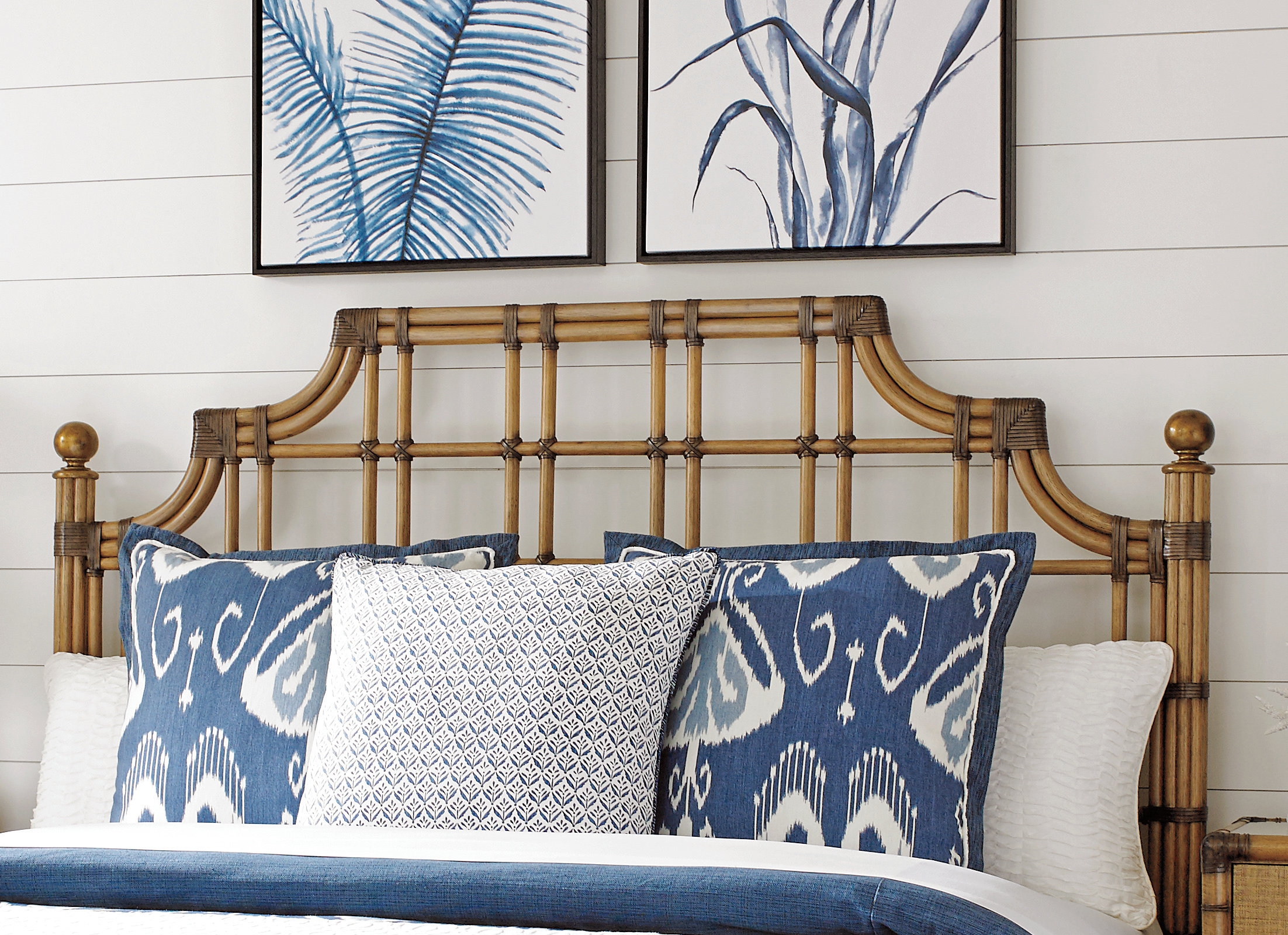 Rattan Headboard Scalloped Silhouette Bound Joints Island Style