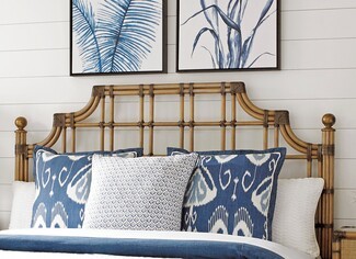 Rattan Headboard Scalloped Silhouette Bound Joints Island Style