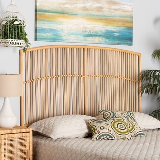 Rattan Headboard with Beaded Mid Rail Coastal Rattan Bedroom Furniture