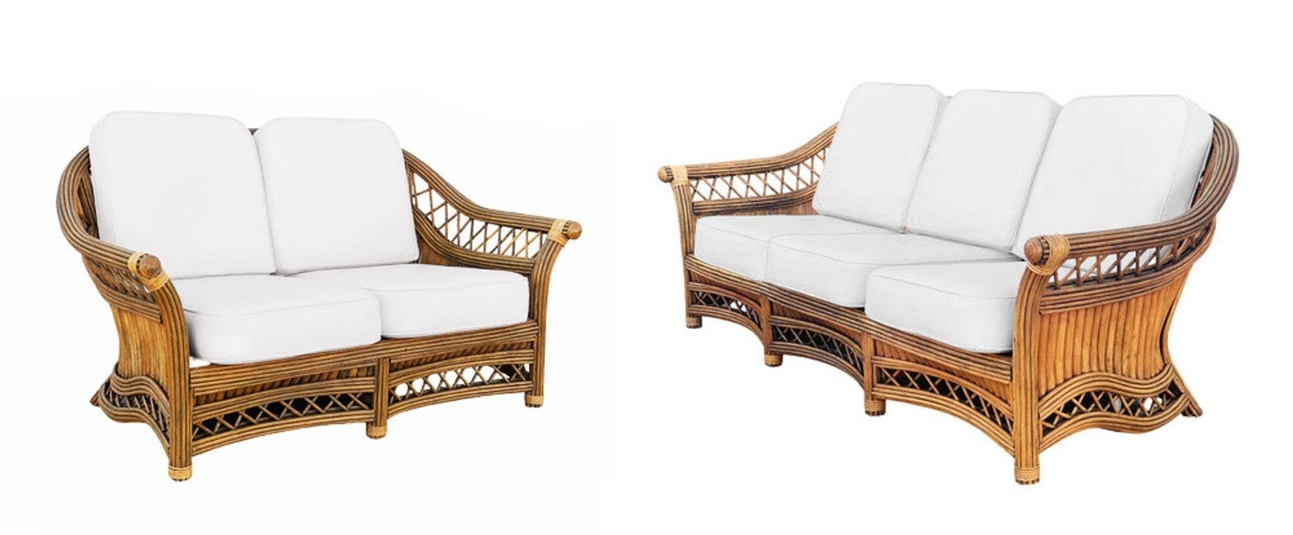 Rattan Sofa Set with Fan Back and Stick Reed Lattice Apron