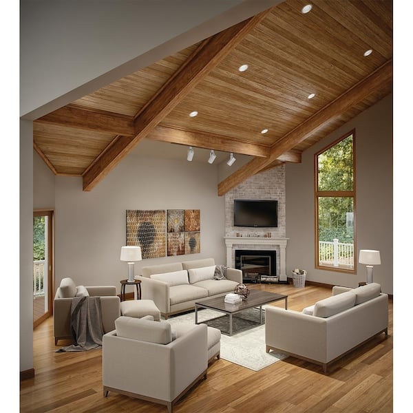 Recessed Lighting with white baffle trim for sloped ceilings