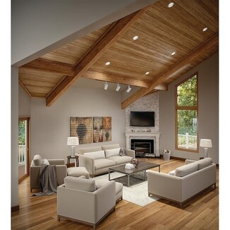 Recessed Lighting with white baffle trim for sloped ceilings