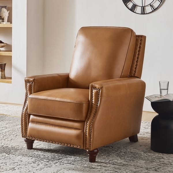 Recliner Chair in Cigar Style with Cognac Leather and Nailheads