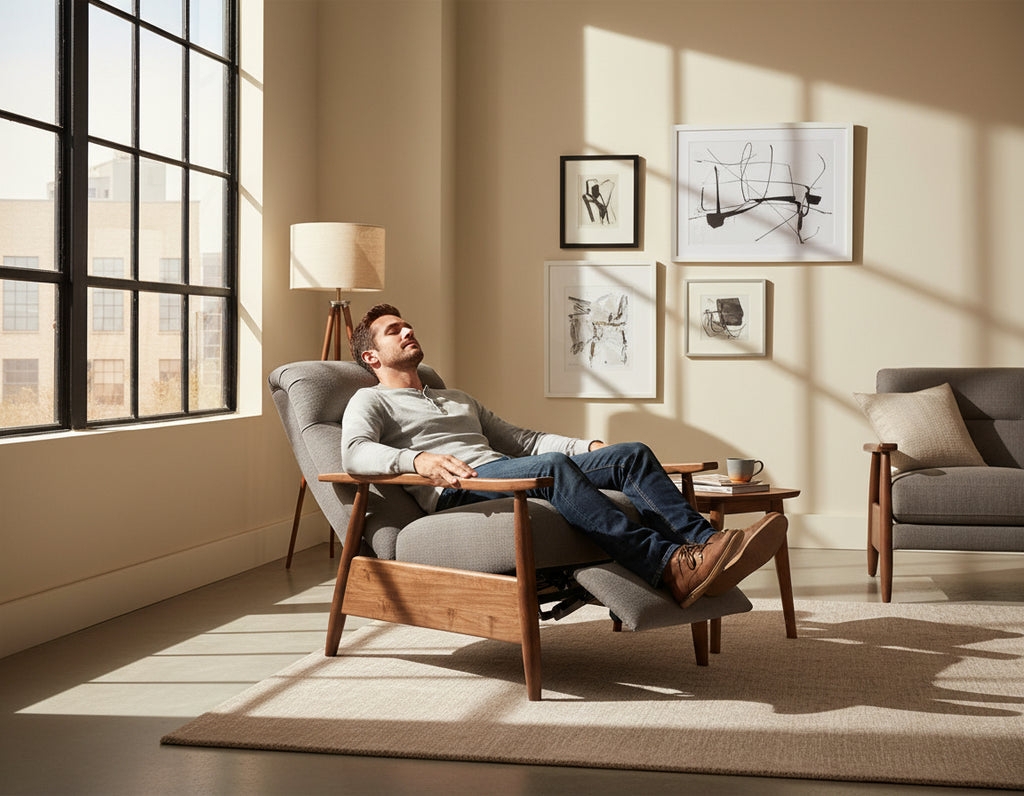 Recliner Chair in Smoke Gray with Gray Leather Lounge Seating