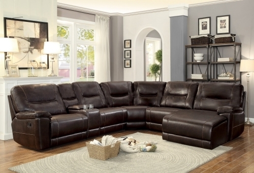 Reclining Sectional Cup Holder Console Dark Brown Faux