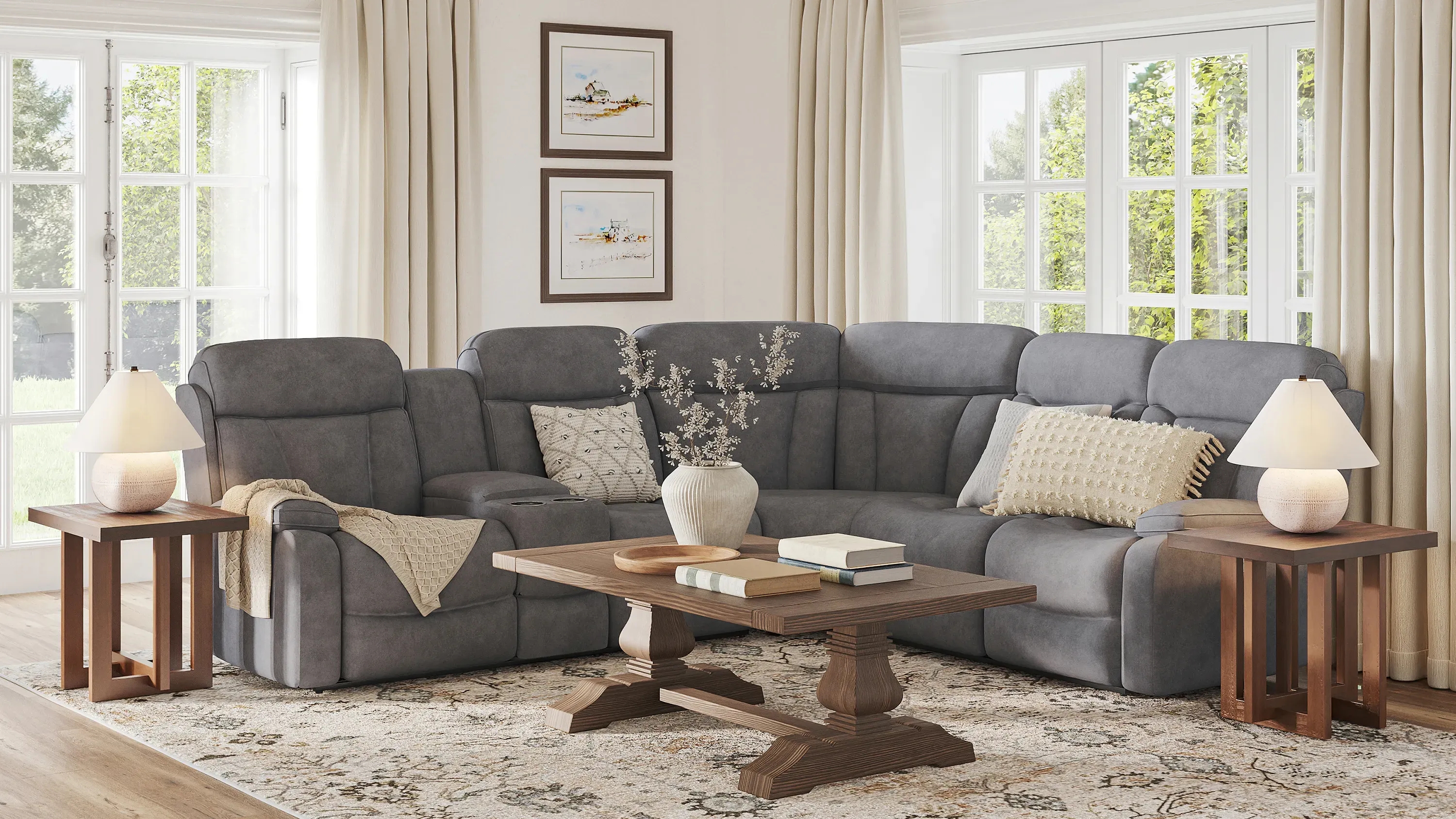 Reclining Sectional Power Function C-Shaped Charcoal