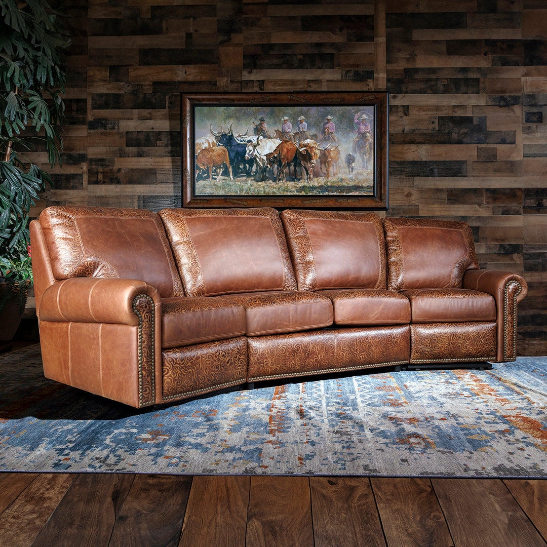 Reclining Sofa with Tooled Panels and Curved Silhouette