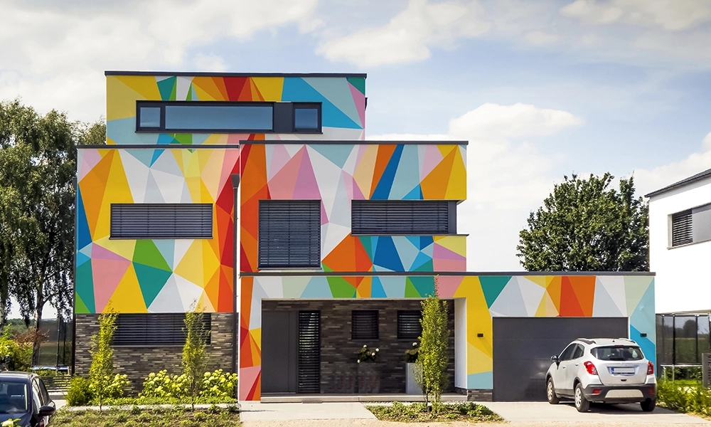 Residential Building Multi Colored Facade Mural Ideas