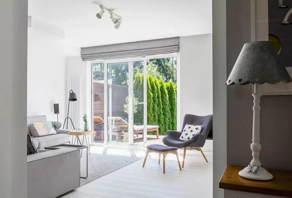 Roman Shade: Grey Roman Shades Scandi Tapered Wooden Legs