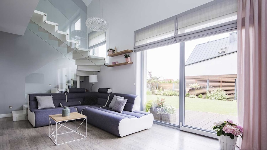 Roman Shade: Layered Curtains and Shades Grey Architectural