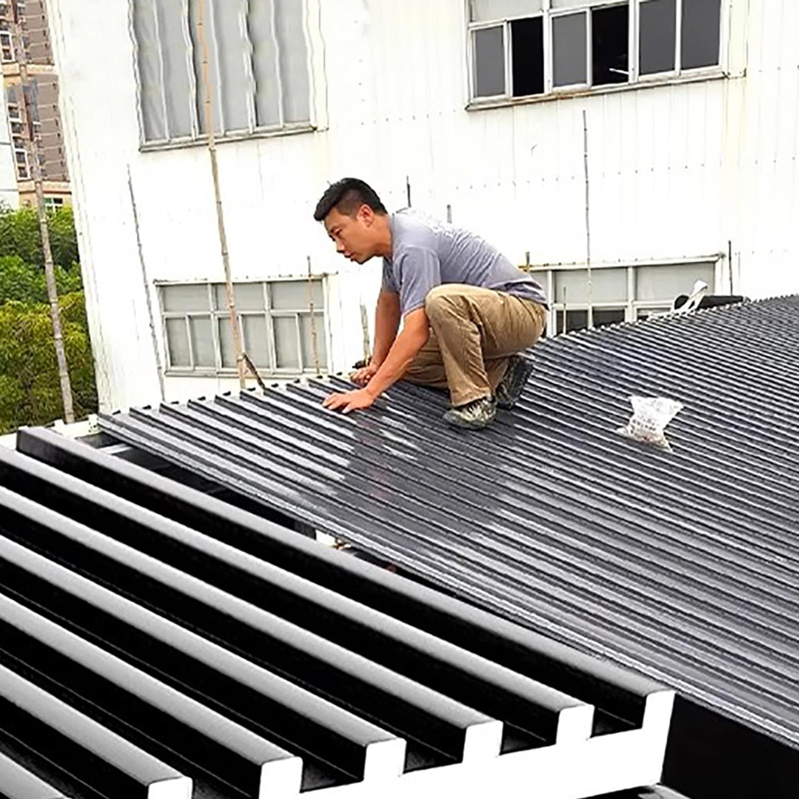 Roofing Panels: Insulated Core Charcoal Gray Corrugated Roof