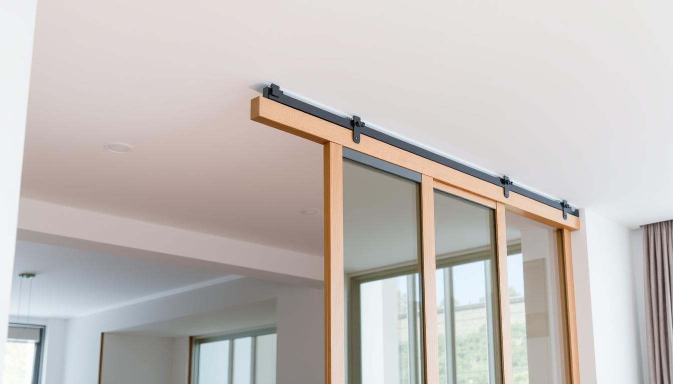 Room Divider: Ceiling Mounted Track Modern Wood Sliding Doors